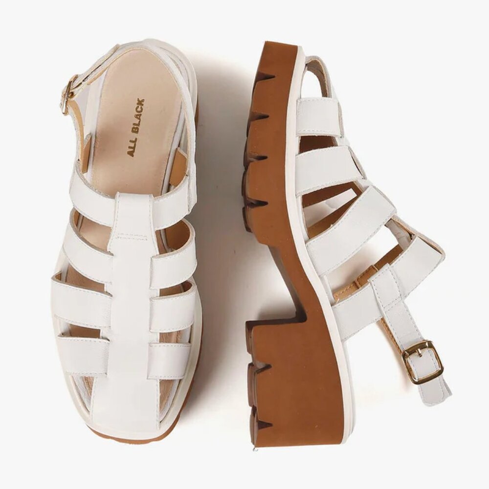 ALL BLACK Brand Womens 10 US 40.5 EU White‎ Leather Gladiator Sandals Shoes